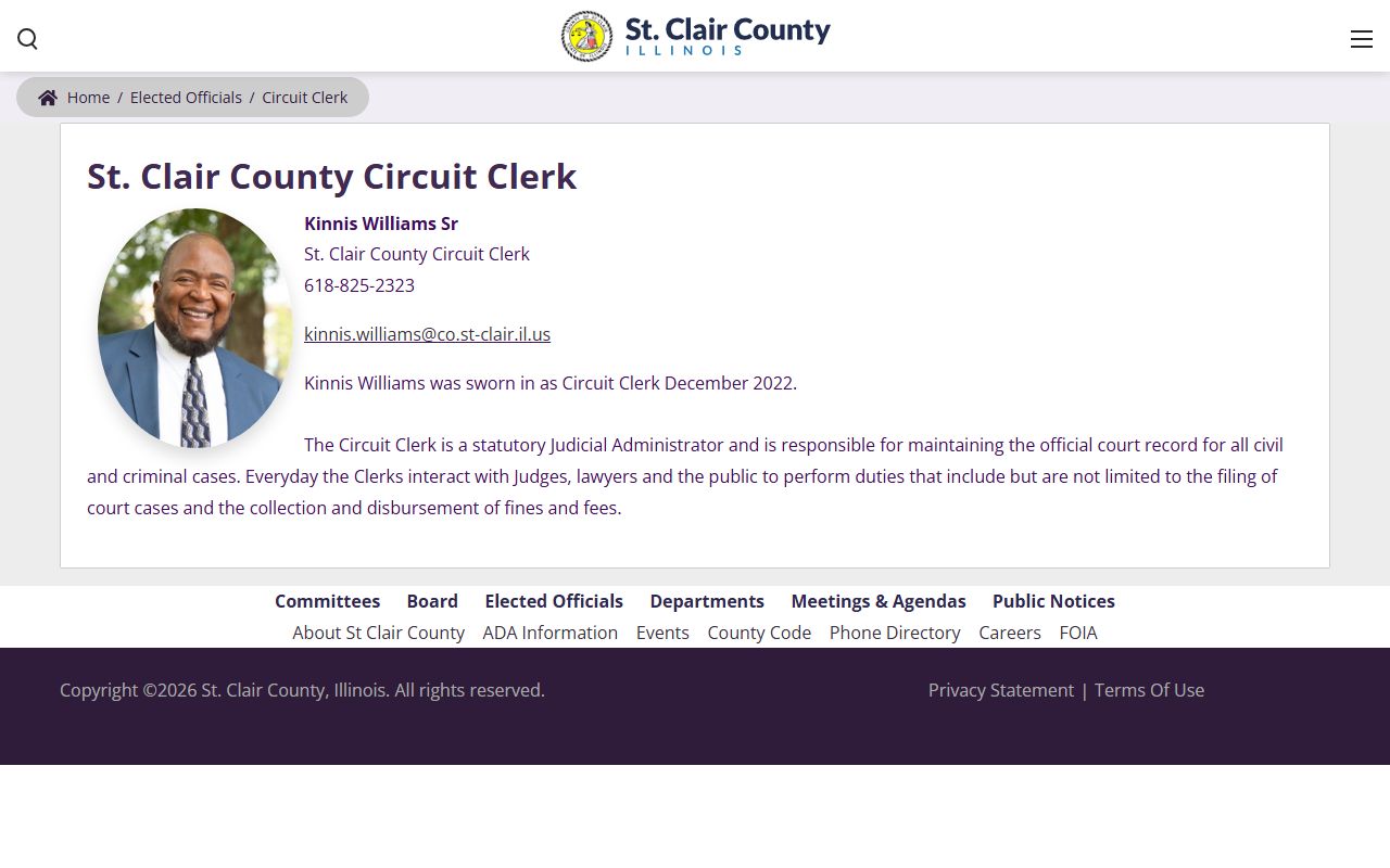 St. Clair County Circuit Clerk Kinnis Williams Sr. elected-official profile page