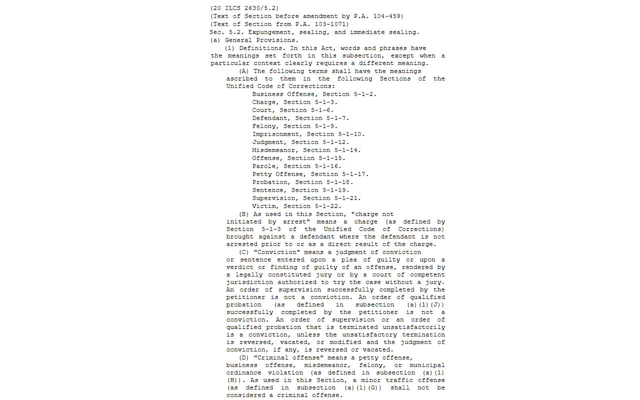 Illinois Criminal Identification Act expungement and sealing statute text