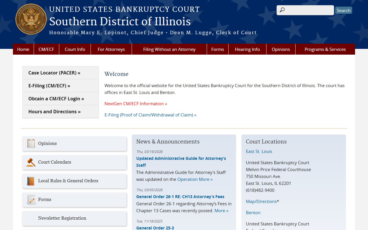 U.S. Bankruptcy Court for the Southern District of Illinois landing page