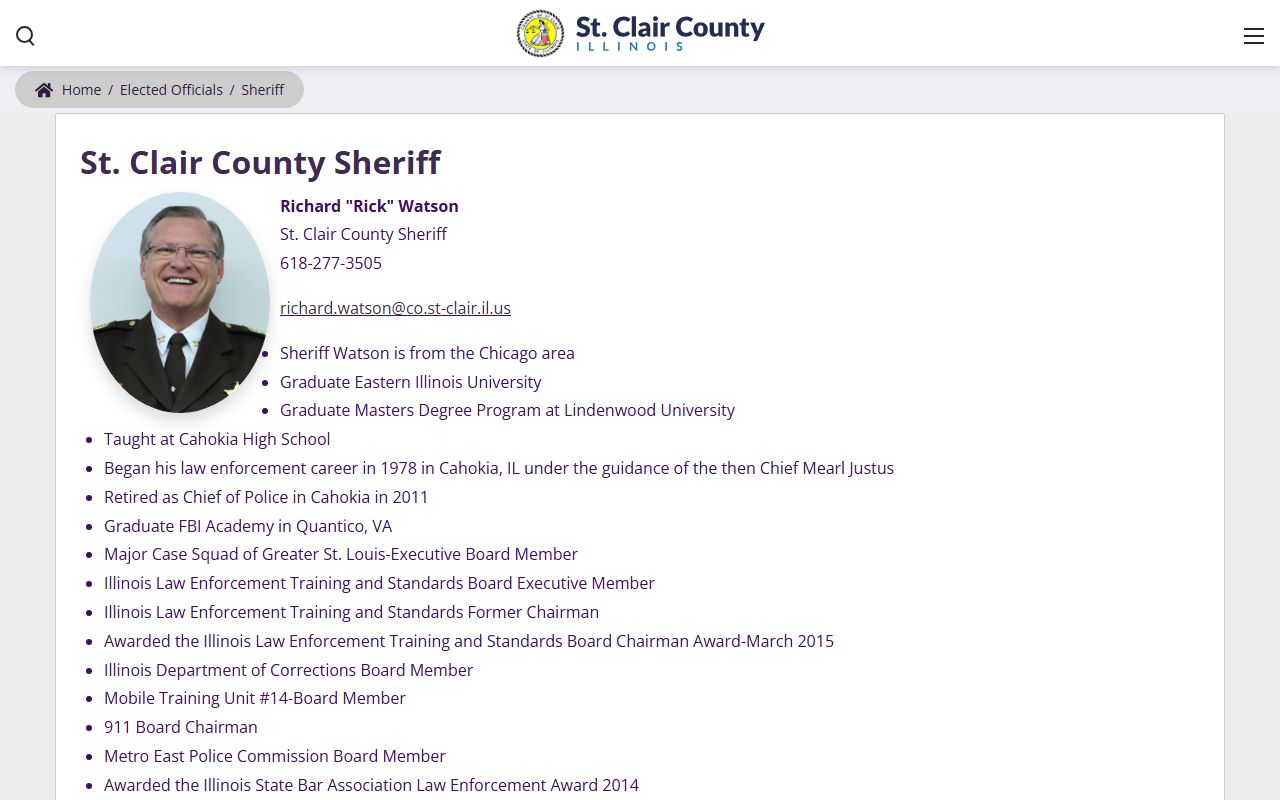 St. Clair County Sheriff elected official profile page
