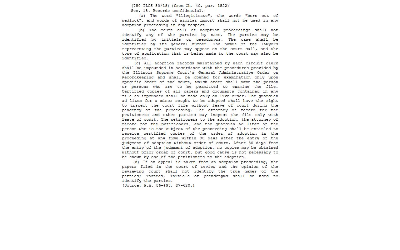 Illinois Adoption Act 750 ILCS 50/18 record impoundment for St. Clair County probate records