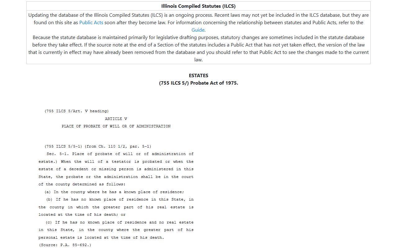 Illinois Probate Act 755 ILCS 5/5-1 venue provision for St. Clair County probate records