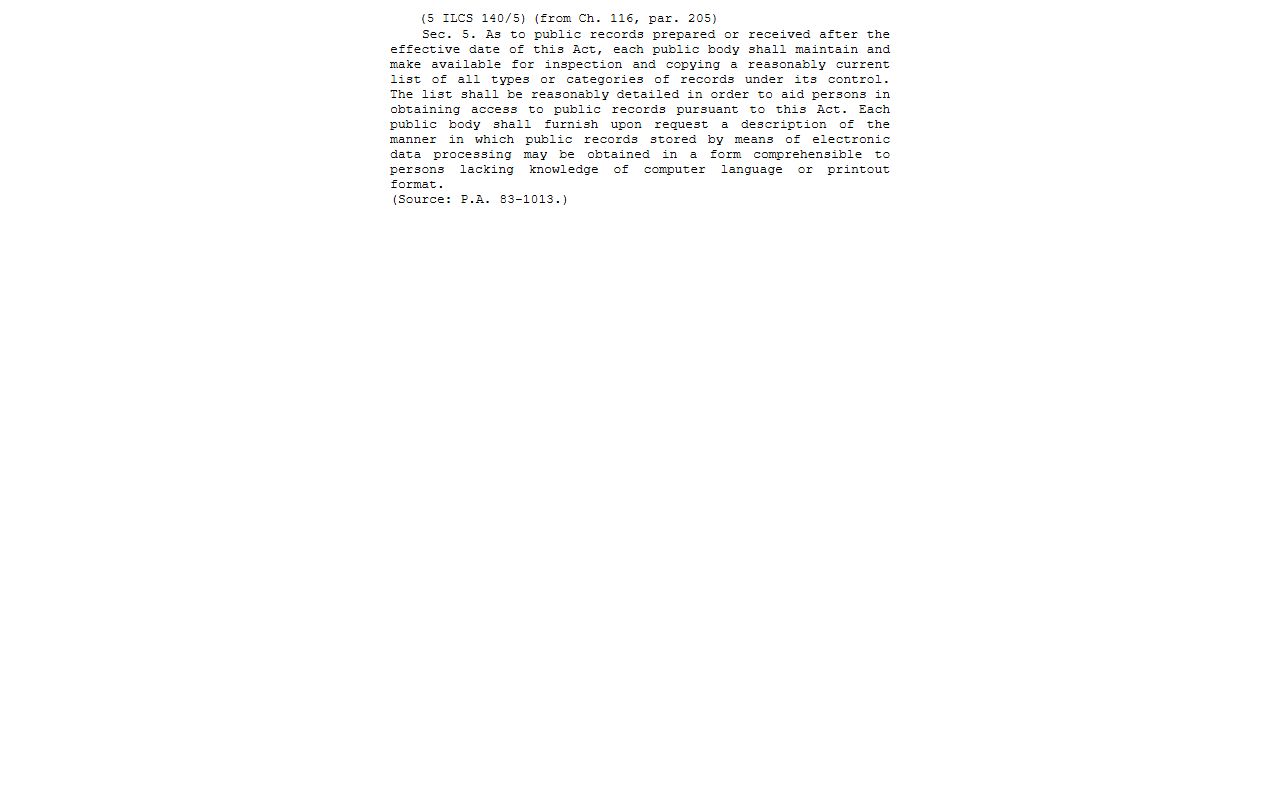 Illinois General Assembly page showing 5 ILCS 140 Freedom of Information Act text