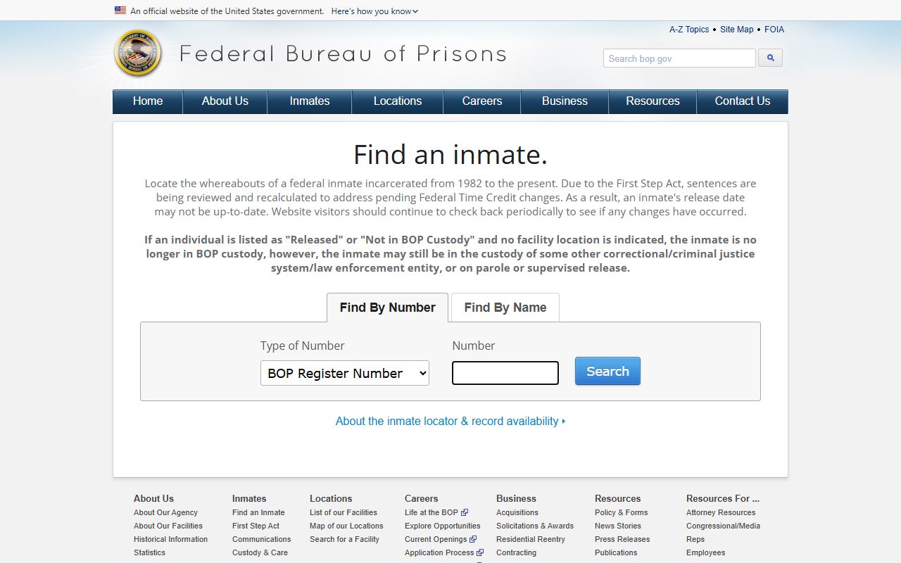Federal BOP inmate locator search page for St. Clair County released inmates