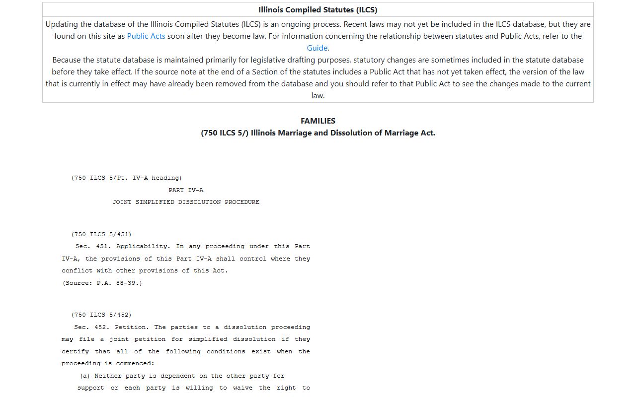 Illinois Compiled Statutes page on ILGA showing chapter formatting
