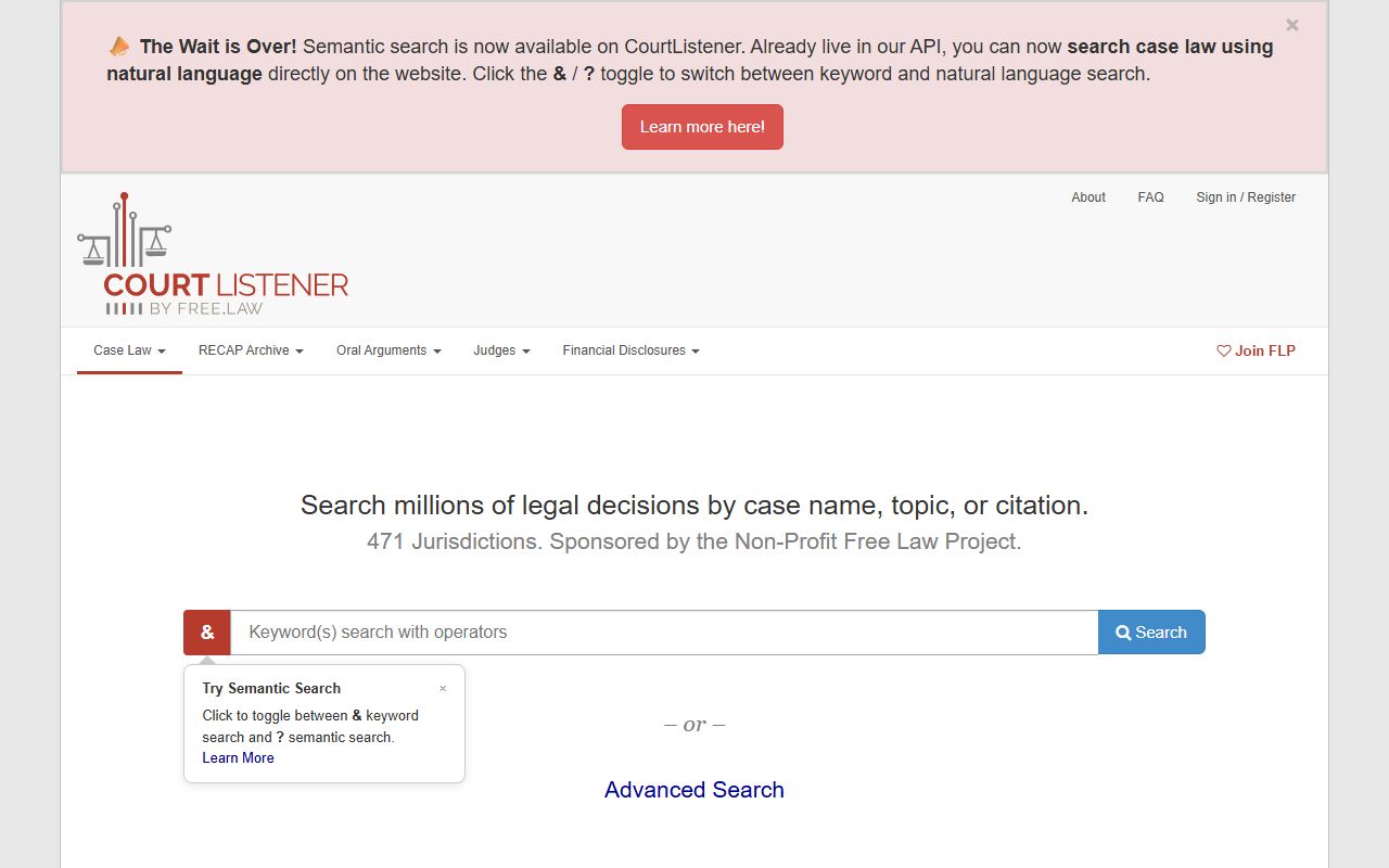 CourtListener legal research portal used for St. Clair County warrant research