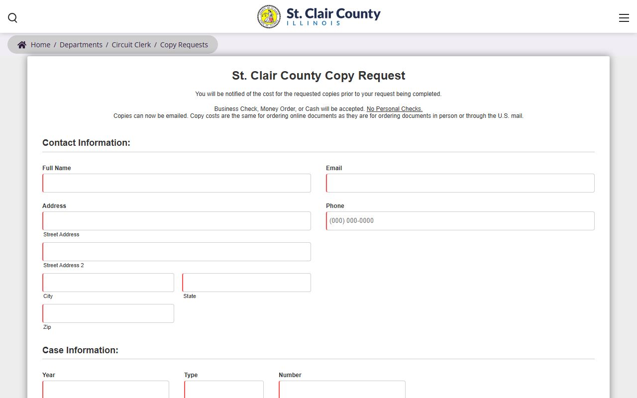 St. Clair County Circuit Clerk copy request form for court file documents