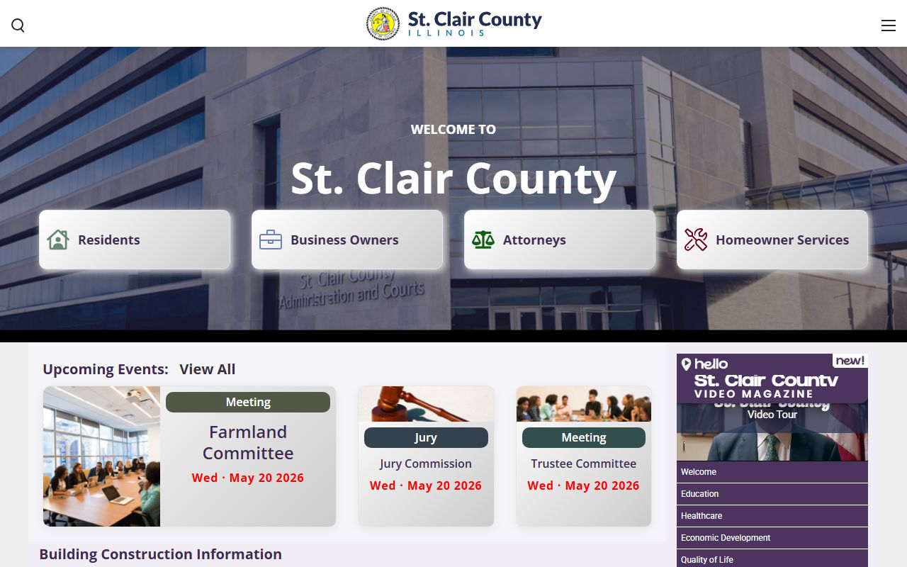St. Clair County official homepage with links to courts, sheriff, and county offices